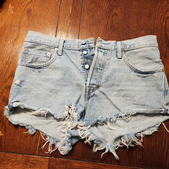 Levi's Pants - Levi's 501 Light Blue Buttonfly Distressed Jean Shorts